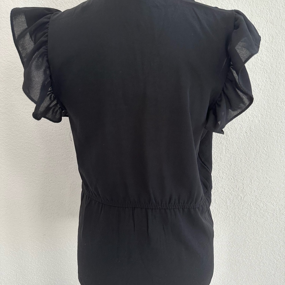 Bella D. Black Ruffle Sleeve Wrap Blouse NWOT - Picture 6 of 7